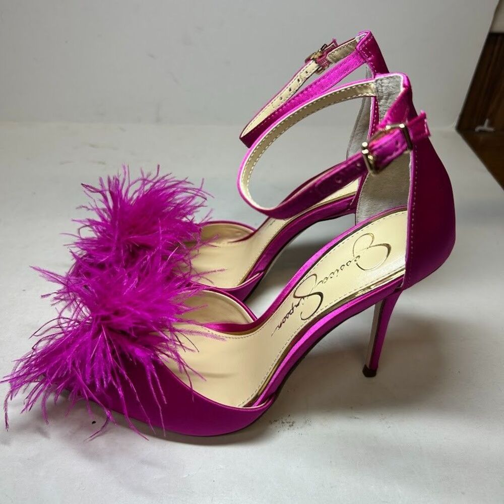 New Jessica Simpson Hot Pink Feather Pointed Toe Ankle Strap heel - Picture 4 of 7